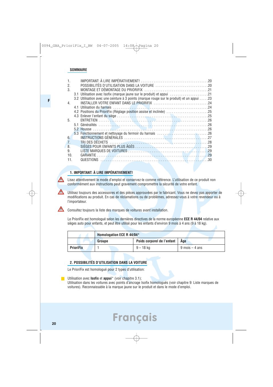 Français | Maxi-Cosi Car Seat User Manual | Page 20 / 96