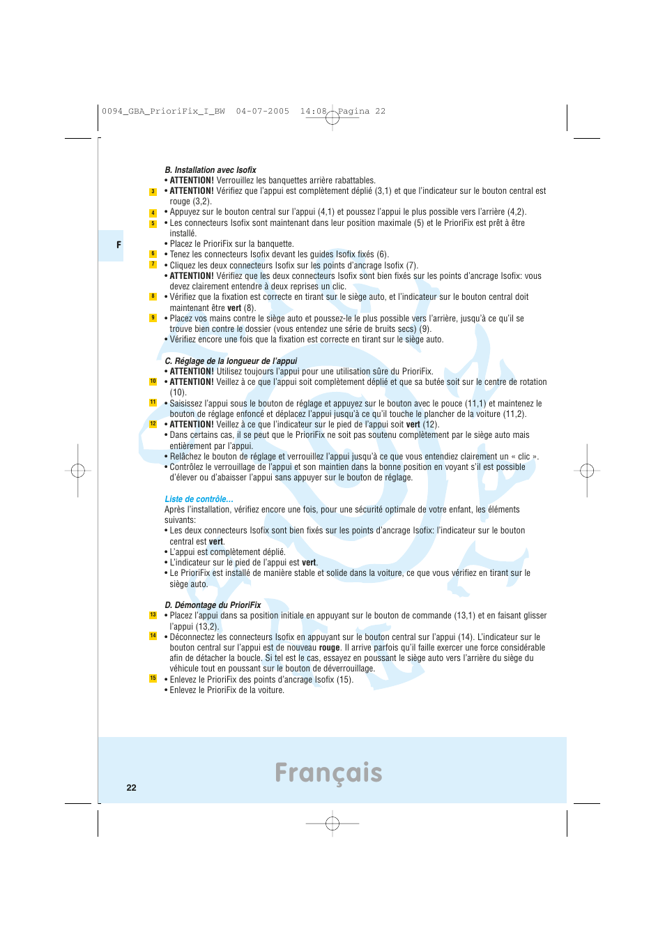 Français | Maxi-Cosi Car Seat User Manual | Page 22 / 96