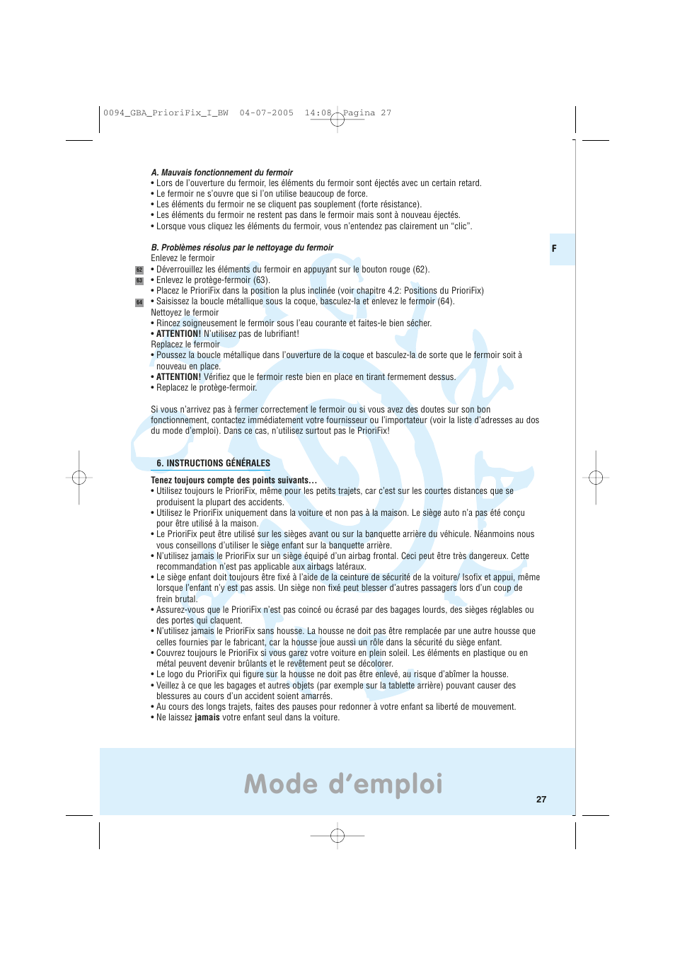 Mode d’emploi | Maxi-Cosi Car Seat User Manual | Page 27 / 96