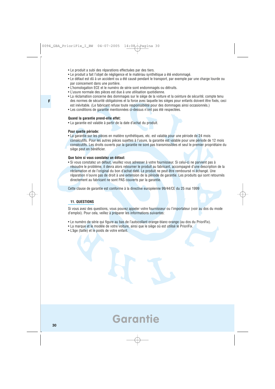 Garantie | Maxi-Cosi Car Seat User Manual | Page 30 / 96