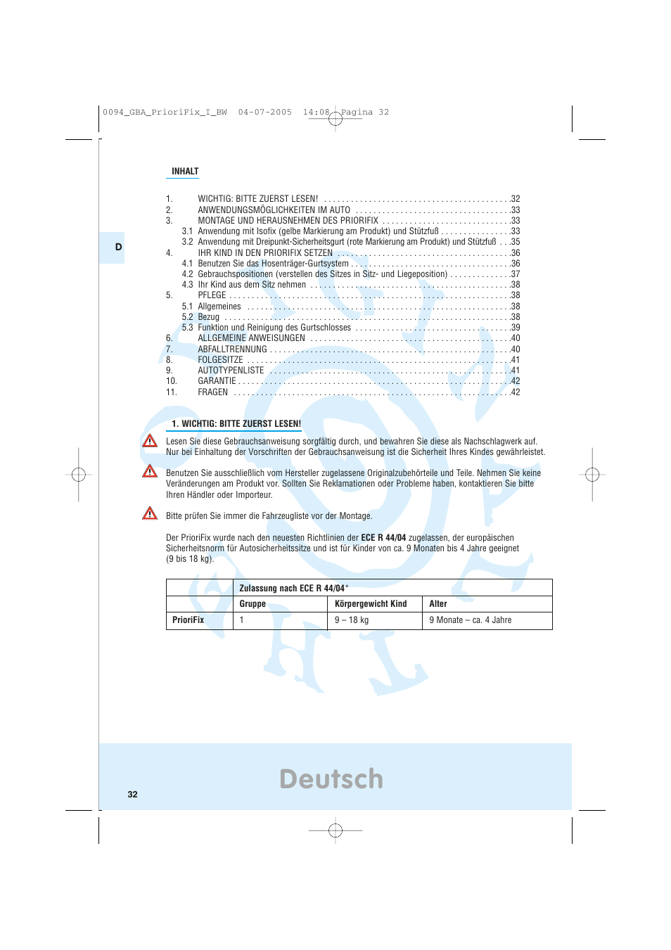 Deutsch | Maxi-Cosi Car Seat User Manual | Page 32 / 96