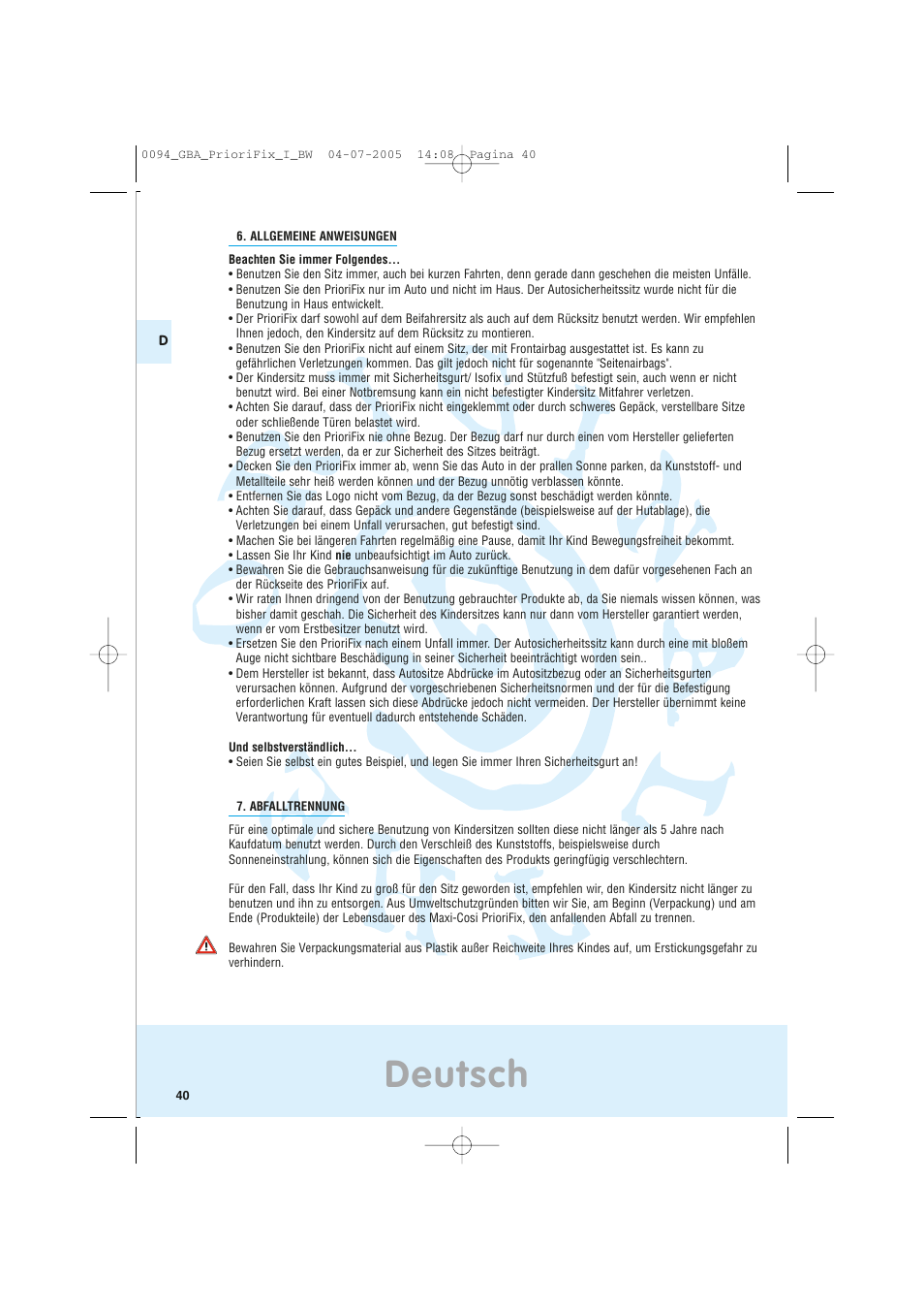 Deutsch | Maxi-Cosi Car Seat User Manual | Page 40 / 96