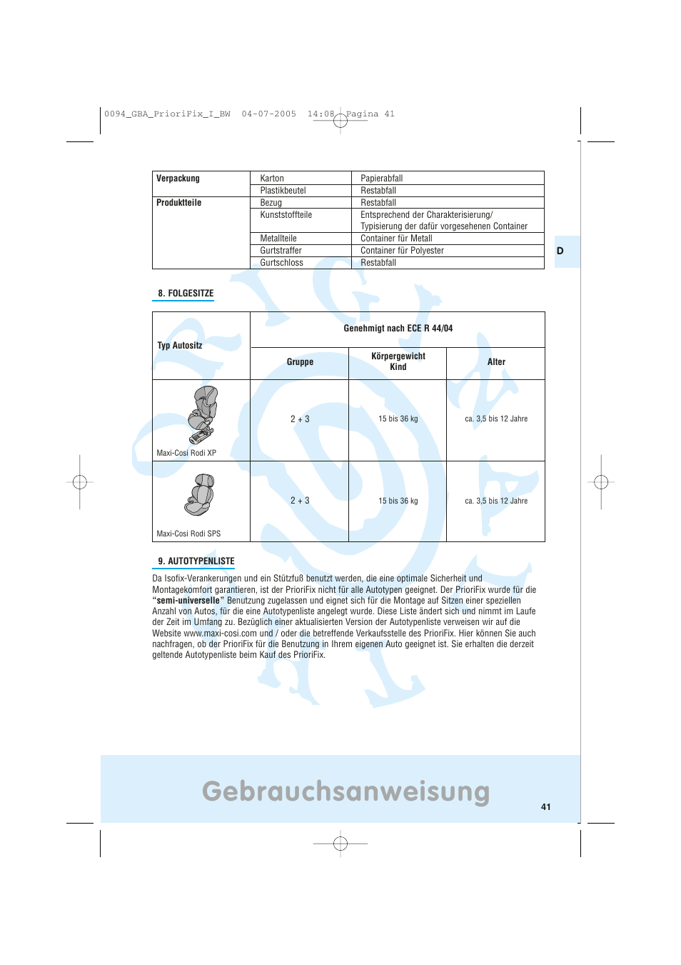 Gebrauchsanweisung | Maxi-Cosi Car Seat User Manual | Page 41 / 96