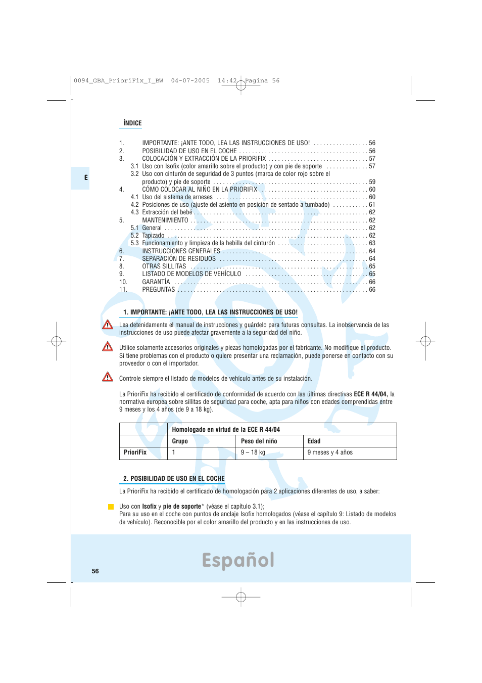 Español | Maxi-Cosi Car Seat User Manual | Page 56 / 96