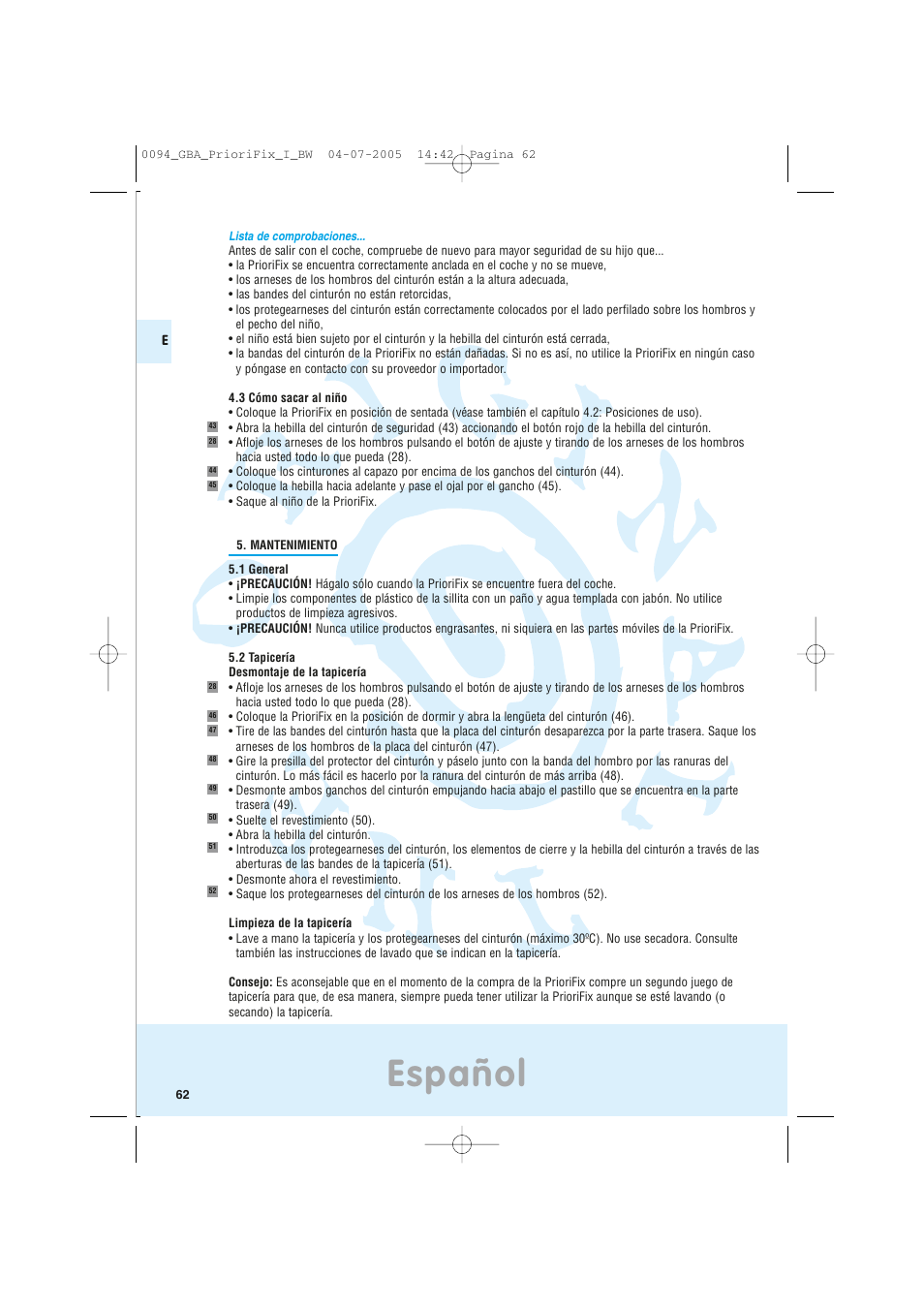 Español | Maxi-Cosi Car Seat User Manual | Page 62 / 96