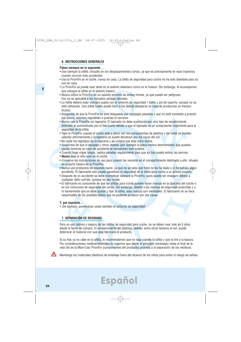 Español | Maxi-Cosi Car Seat User Manual | Page 64 / 96