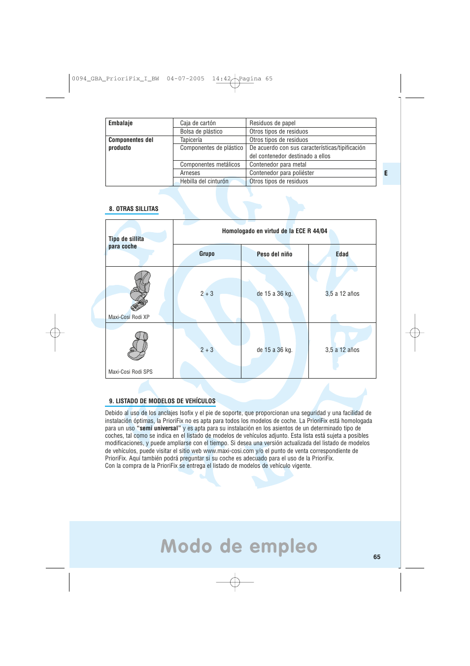 Modo de empleo | Maxi-Cosi Car Seat User Manual | Page 65 / 96