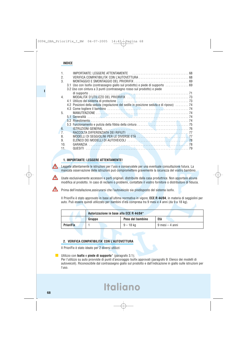 Italiano | Maxi-Cosi Car Seat User Manual | Page 68 / 96