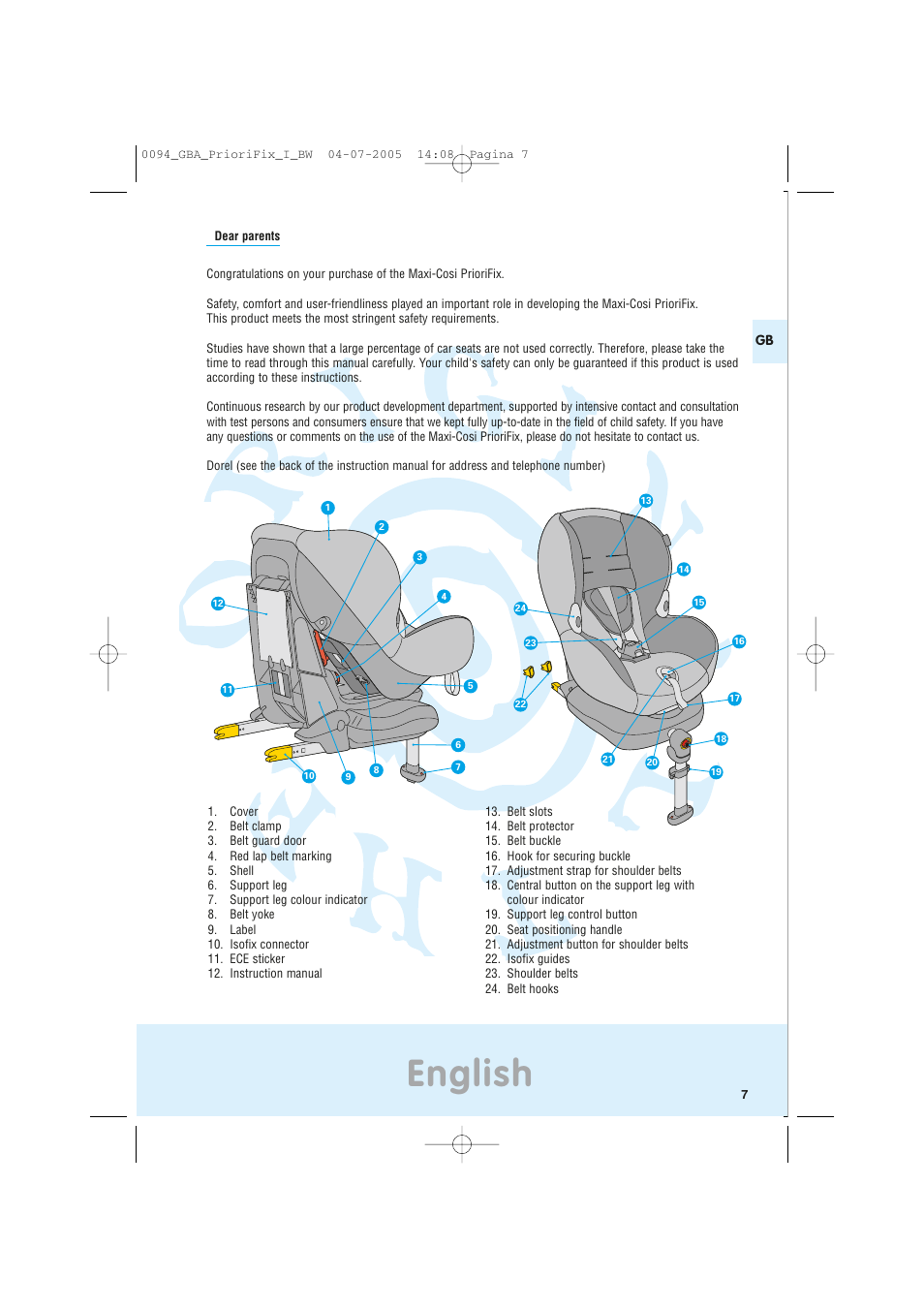 English | Maxi-Cosi Car Seat User Manual | Page 7 / 96