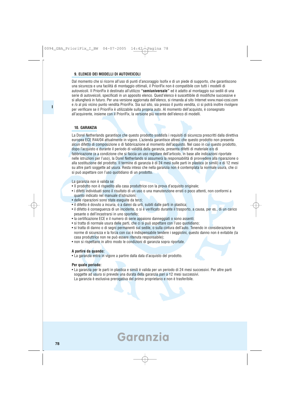 Garanzia | Maxi-Cosi Car Seat User Manual | Page 78 / 96
