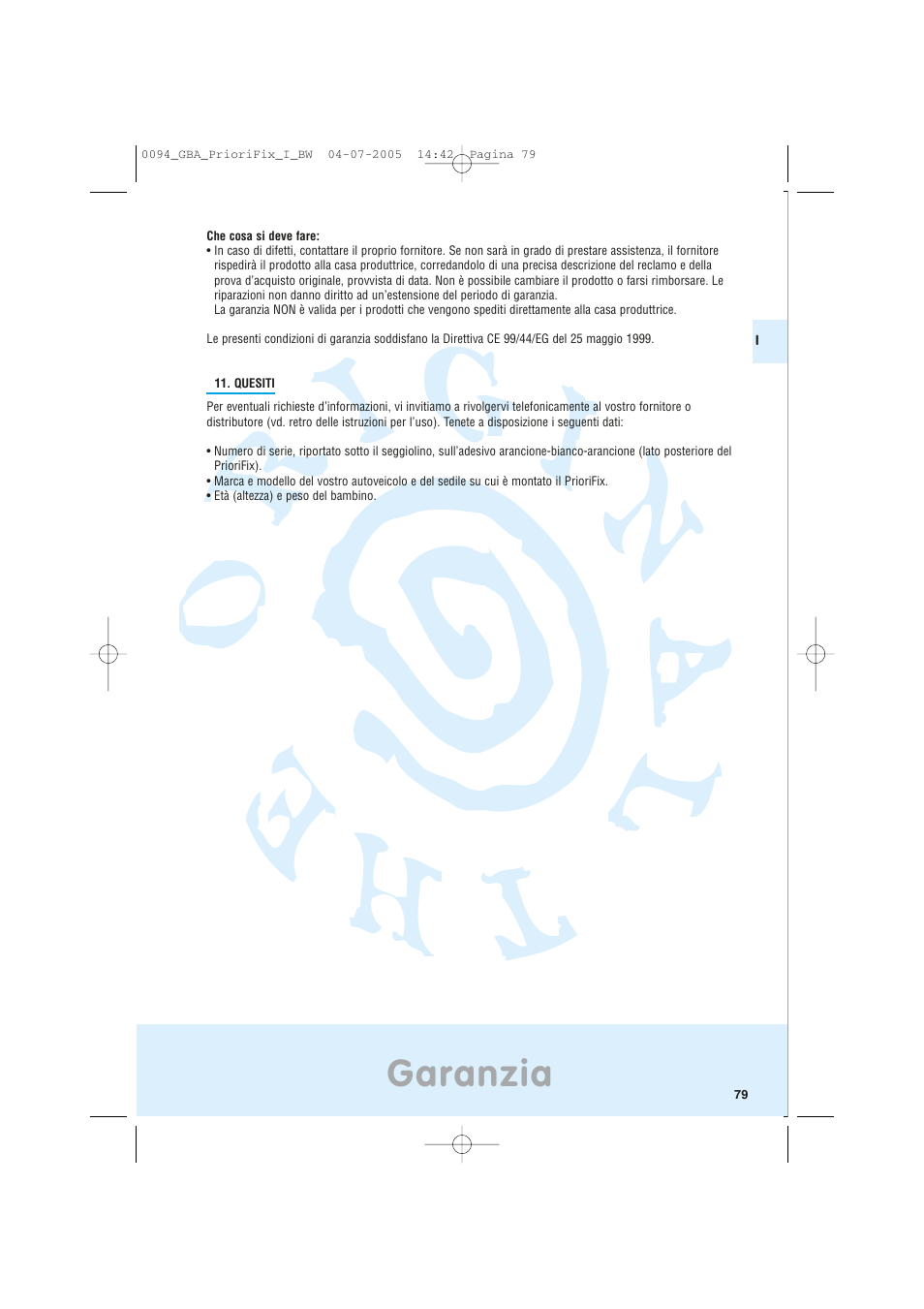 Garanzia | Maxi-Cosi Car Seat User Manual | Page 79 / 96