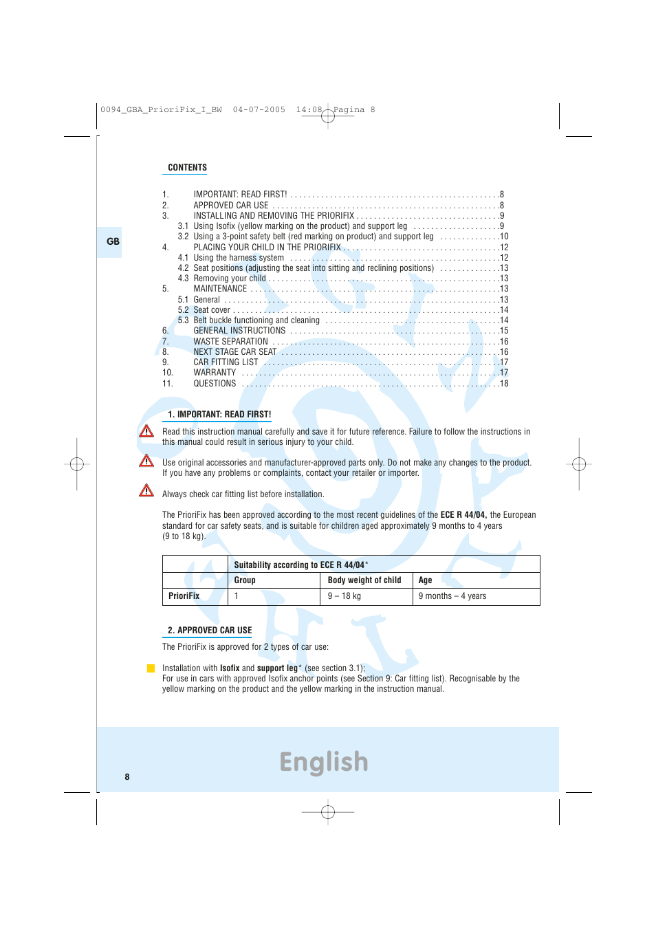 English | Maxi-Cosi Car Seat User Manual | Page 8 / 96