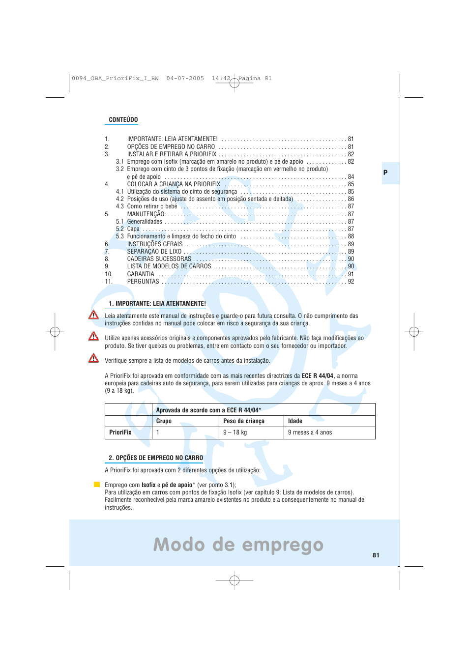 Modo de emprego | Maxi-Cosi Car Seat User Manual | Page 81 / 96