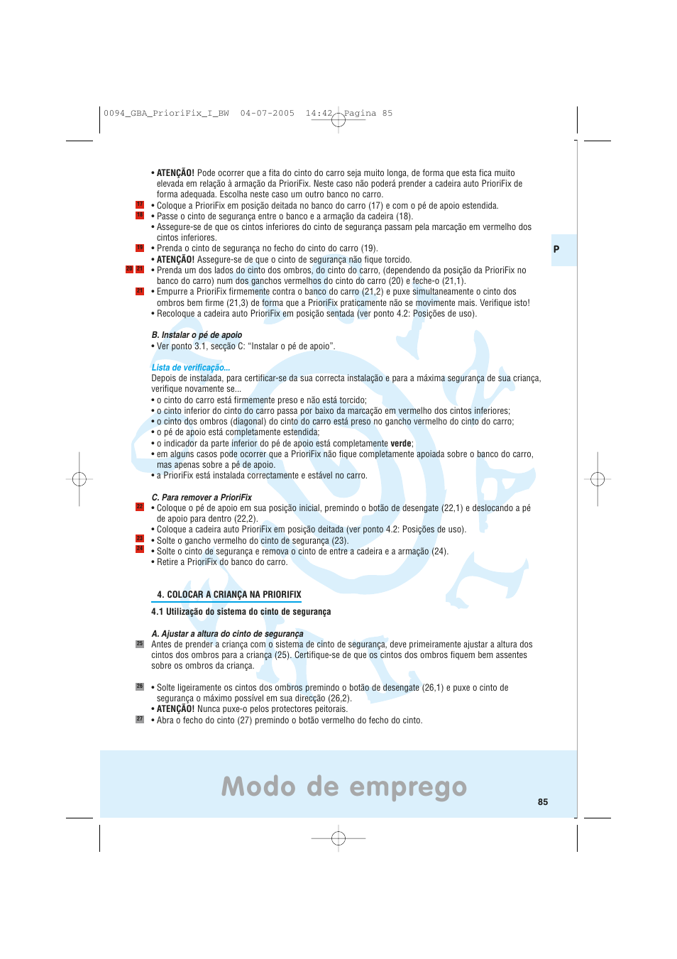Modo de emprego | Maxi-Cosi Car Seat User Manual | Page 85 / 96