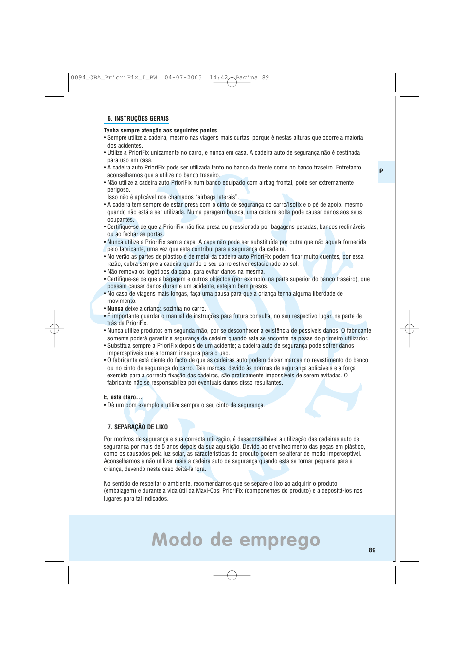 Modo de emprego | Maxi-Cosi Car Seat User Manual | Page 89 / 96