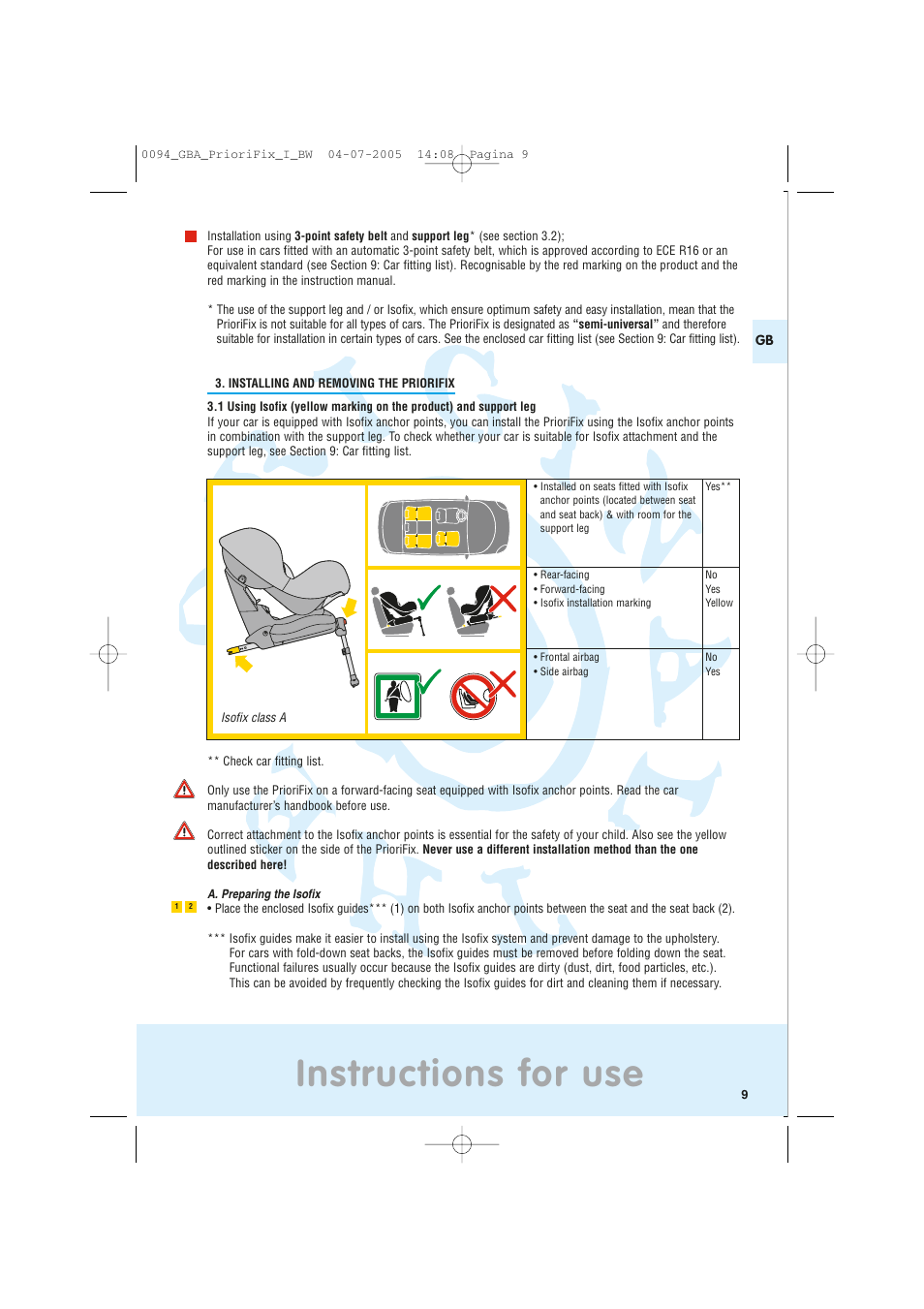 Instructions for use | Maxi-Cosi Car Seat User Manual | Page 9 / 96