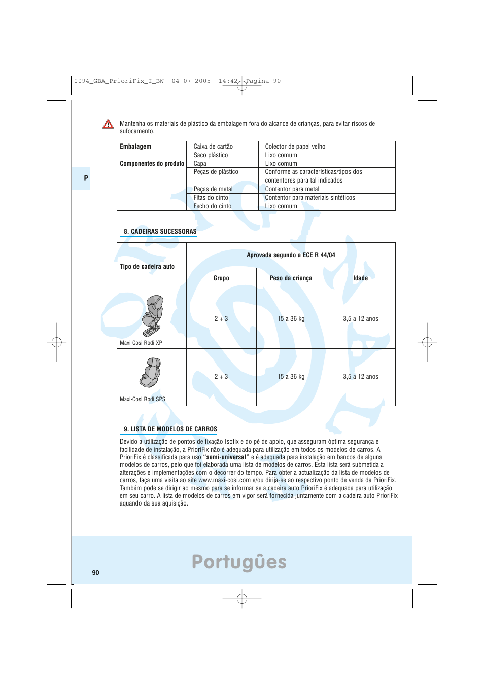 Portugûes | Maxi-Cosi Car Seat User Manual | Page 90 / 96