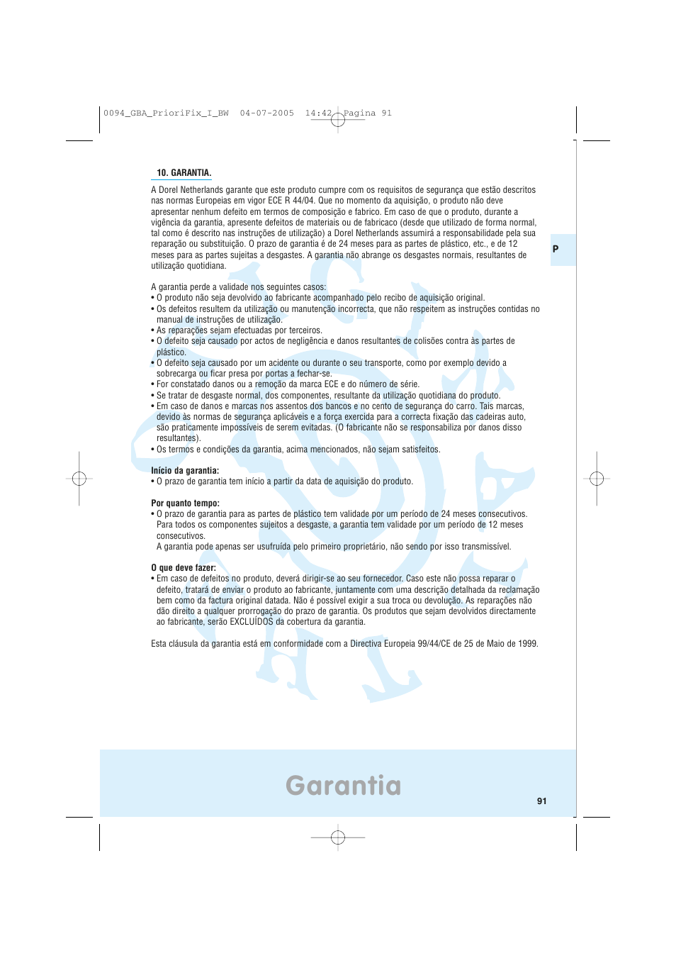 Garantia | Maxi-Cosi Car Seat User Manual | Page 91 / 96