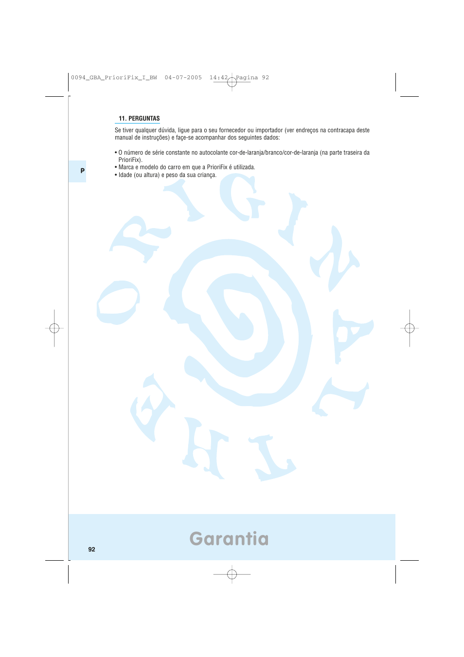 Garantia | Maxi-Cosi Car Seat User Manual | Page 92 / 96