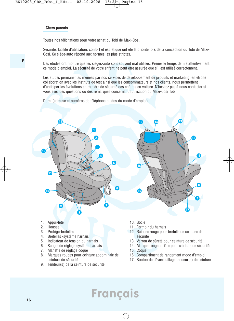 Français | Maxi-Cosi TOBI DRU0632 User Manual | Page 12 / 74