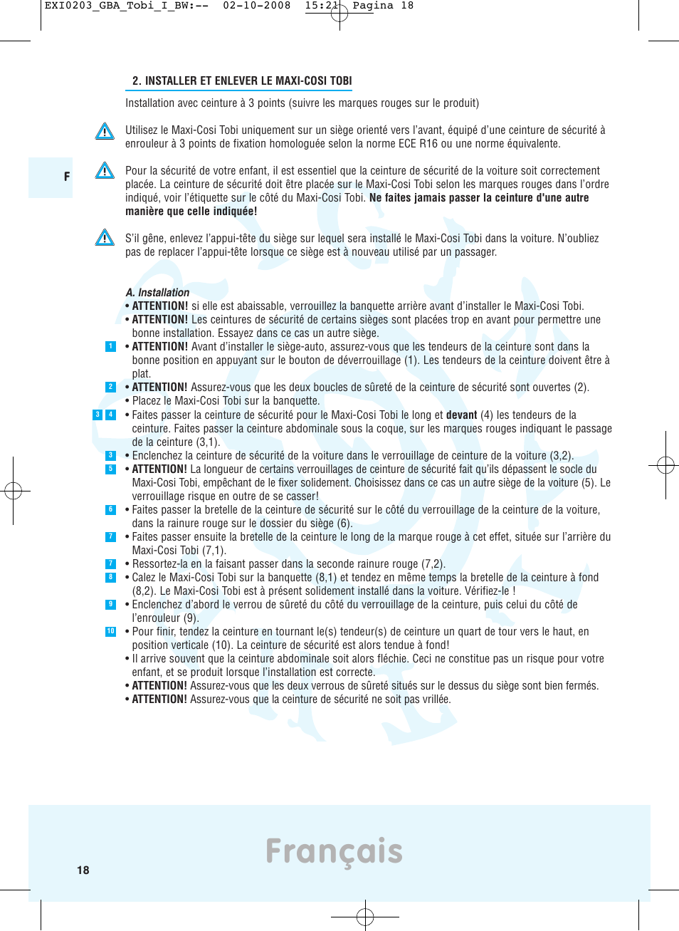 Français | Maxi-Cosi TOBI DRU0632 User Manual | Page 14 / 74