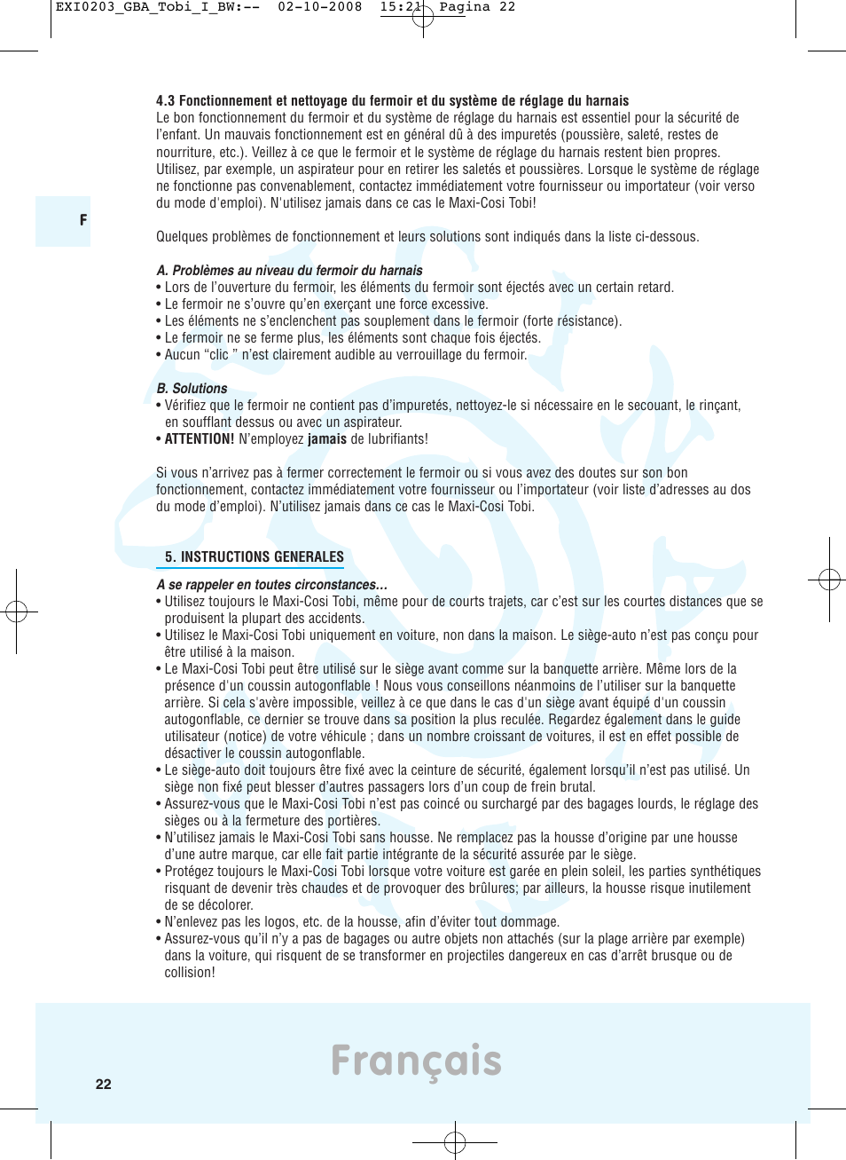 Français | Maxi-Cosi TOBI DRU0632 User Manual | Page 18 / 74