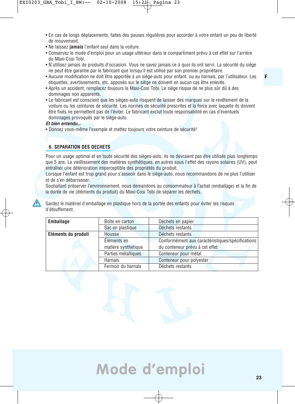 Mode d’emploi | Maxi-Cosi TOBI DRU0632 User Manual | Page 19 / 74