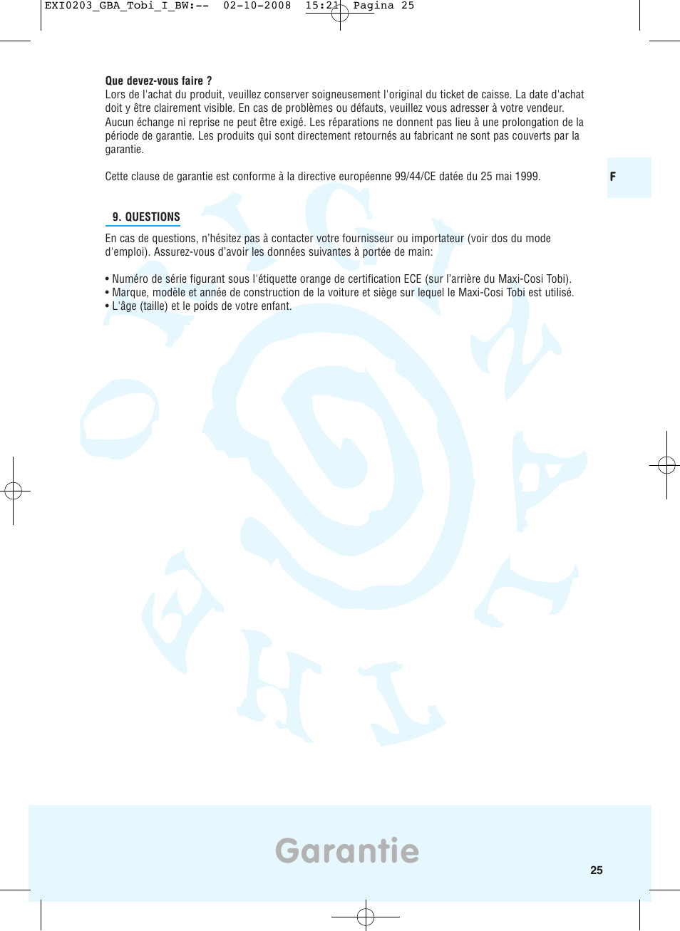 Garantie | Maxi-Cosi TOBI DRU0632 User Manual | Page 21 / 74