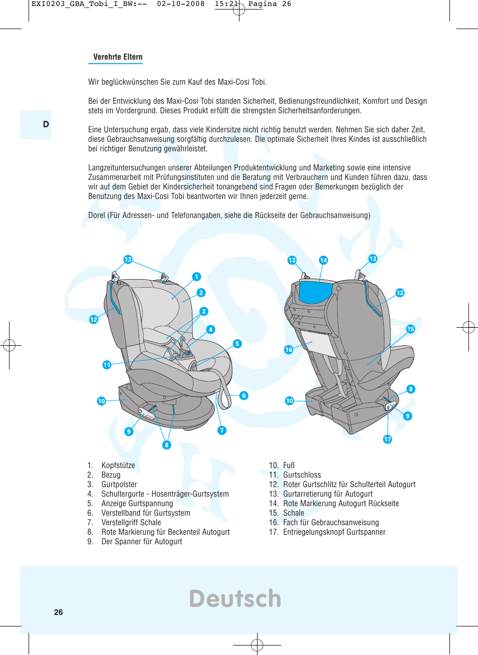 Deutsch | Maxi-Cosi TOBI DRU0632 User Manual | Page 22 / 74