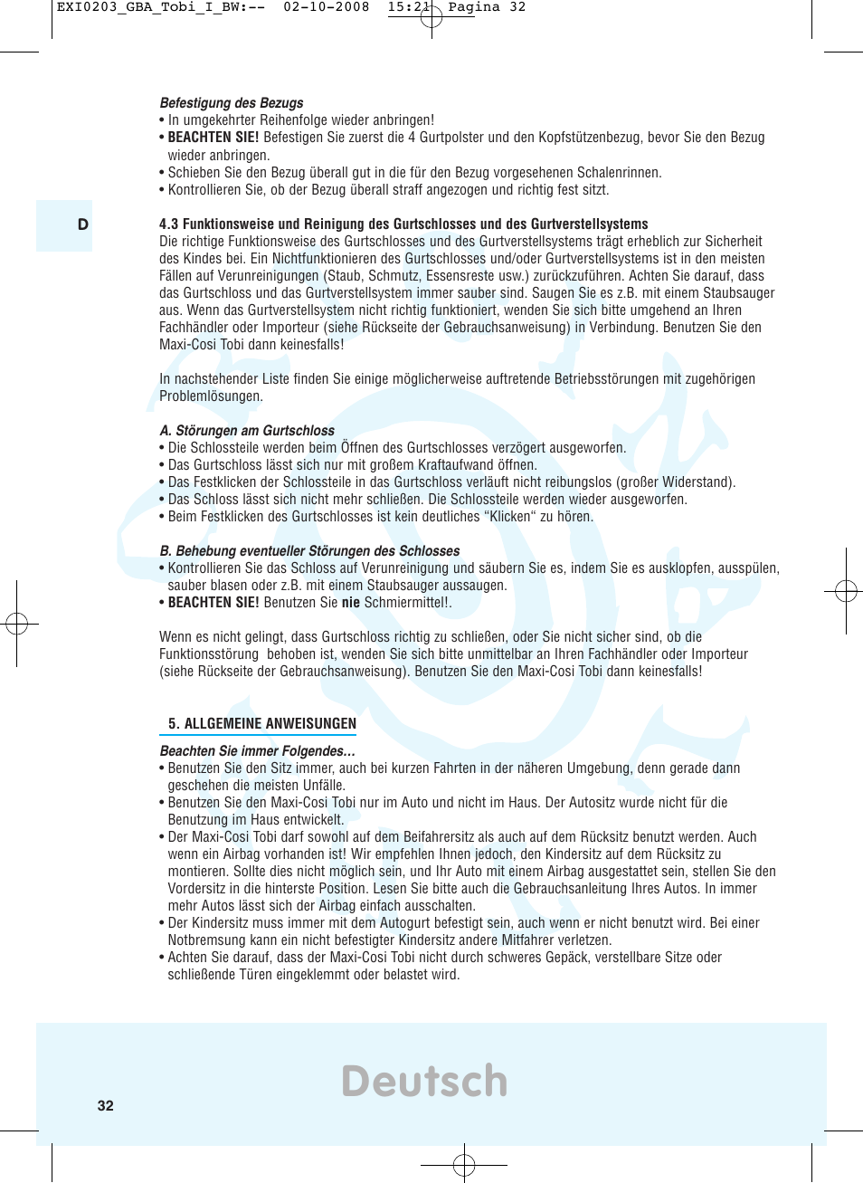 Deutsch | Maxi-Cosi TOBI DRU0632 User Manual | Page 28 / 74
