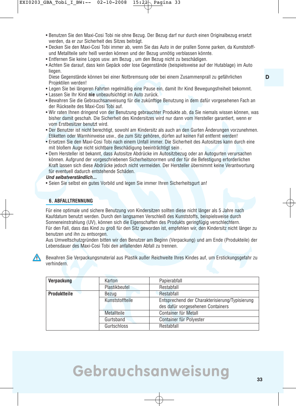 Gebrauchsanweisung | Maxi-Cosi TOBI DRU0632 User Manual | Page 29 / 74