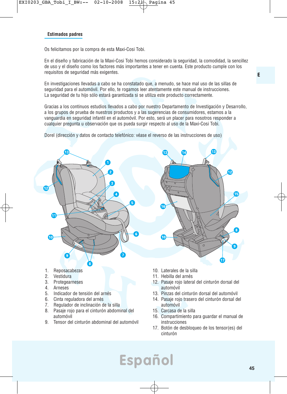 Español | Maxi-Cosi TOBI DRU0632 User Manual | Page 41 / 74