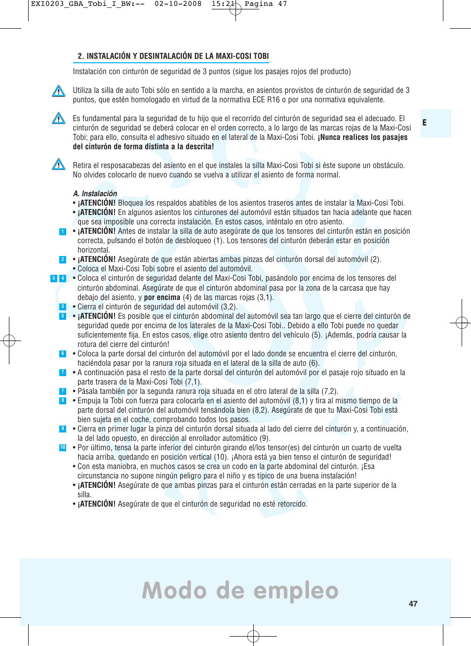 Modo de empleo | Maxi-Cosi TOBI DRU0632 User Manual | Page 43 / 74