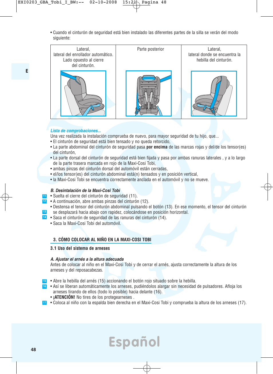 Español | Maxi-Cosi TOBI DRU0632 User Manual | Page 44 / 74