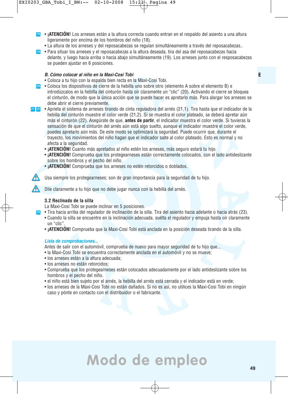 Modo de empleo | Maxi-Cosi TOBI DRU0632 User Manual | Page 45 / 74