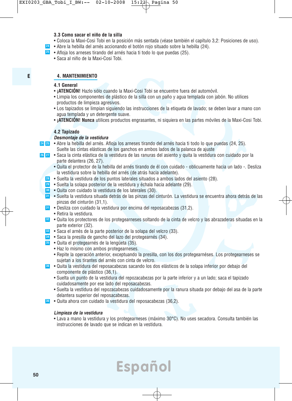 Español | Maxi-Cosi TOBI DRU0632 User Manual | Page 46 / 74