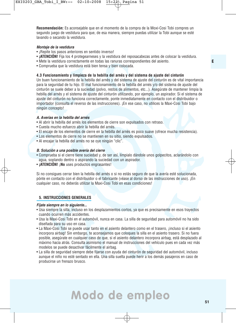 Modo de empleo | Maxi-Cosi TOBI DRU0632 User Manual | Page 47 / 74