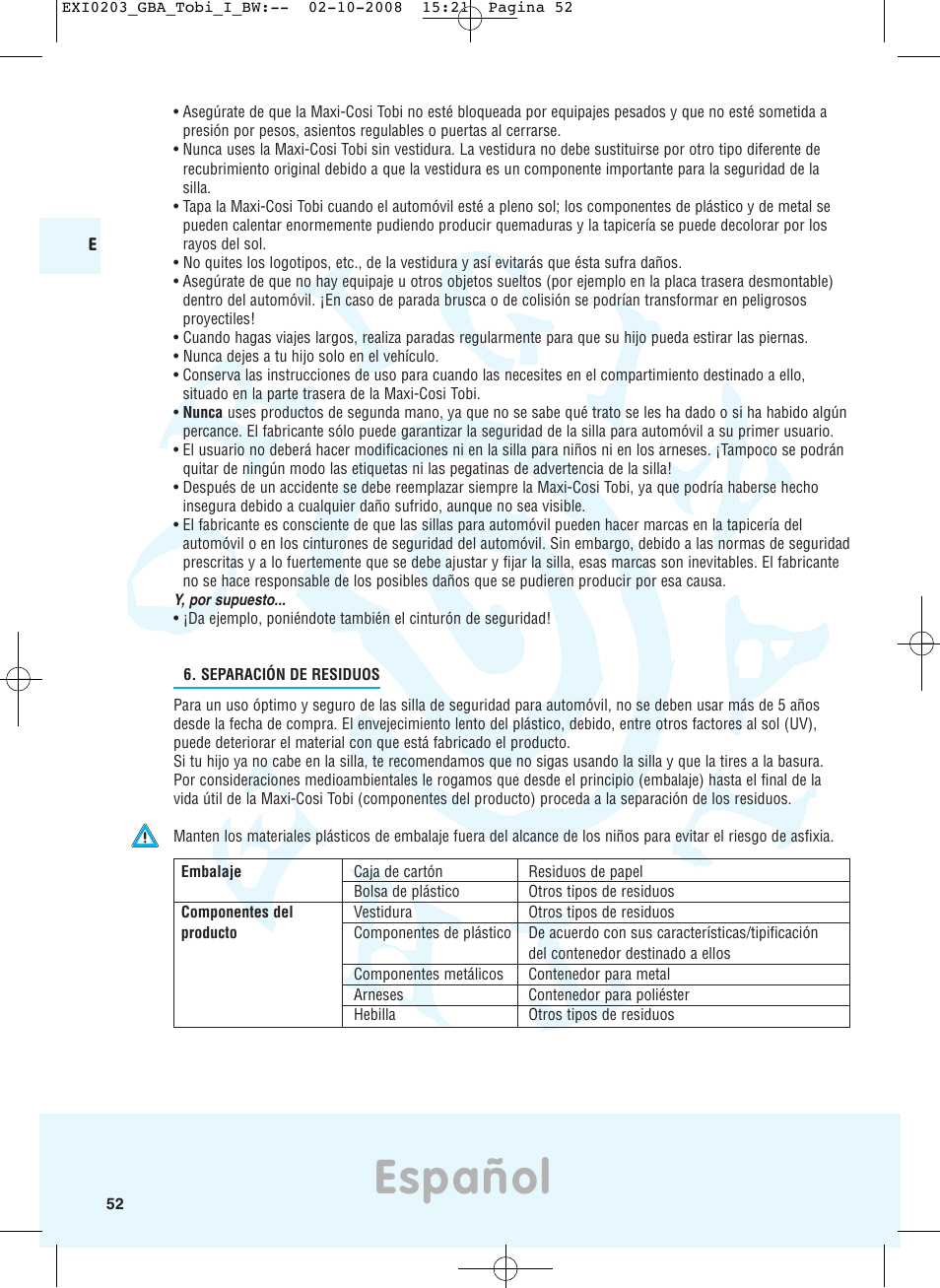 Español | Maxi-Cosi TOBI DRU0632 User Manual | Page 48 / 74