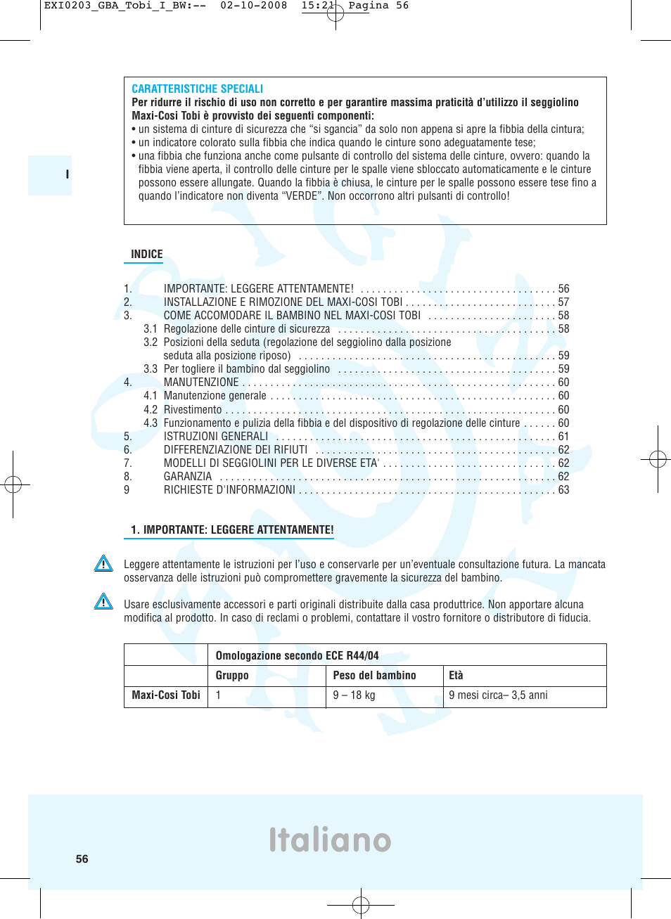 Italiano | Maxi-Cosi TOBI DRU0632 User Manual | Page 52 / 74