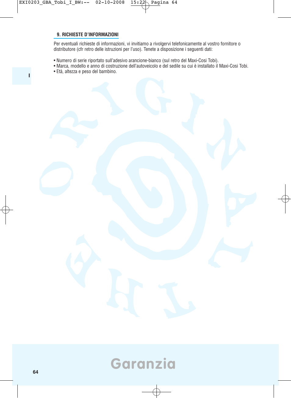 Garanzia | Maxi-Cosi TOBI DRU0632 User Manual | Page 60 / 74