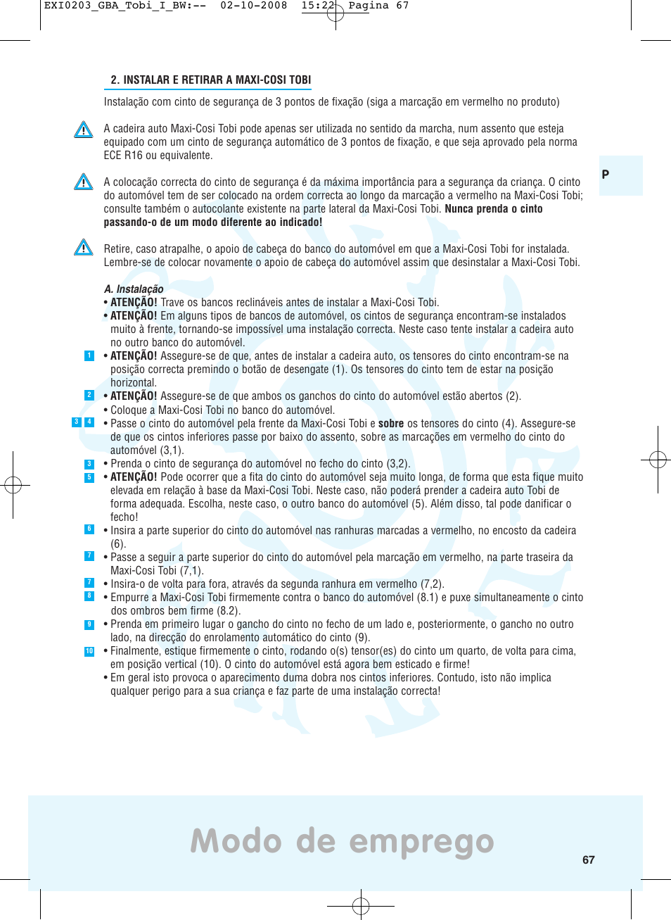 Modo de emprego | Maxi-Cosi TOBI DRU0632 User Manual | Page 63 / 74
