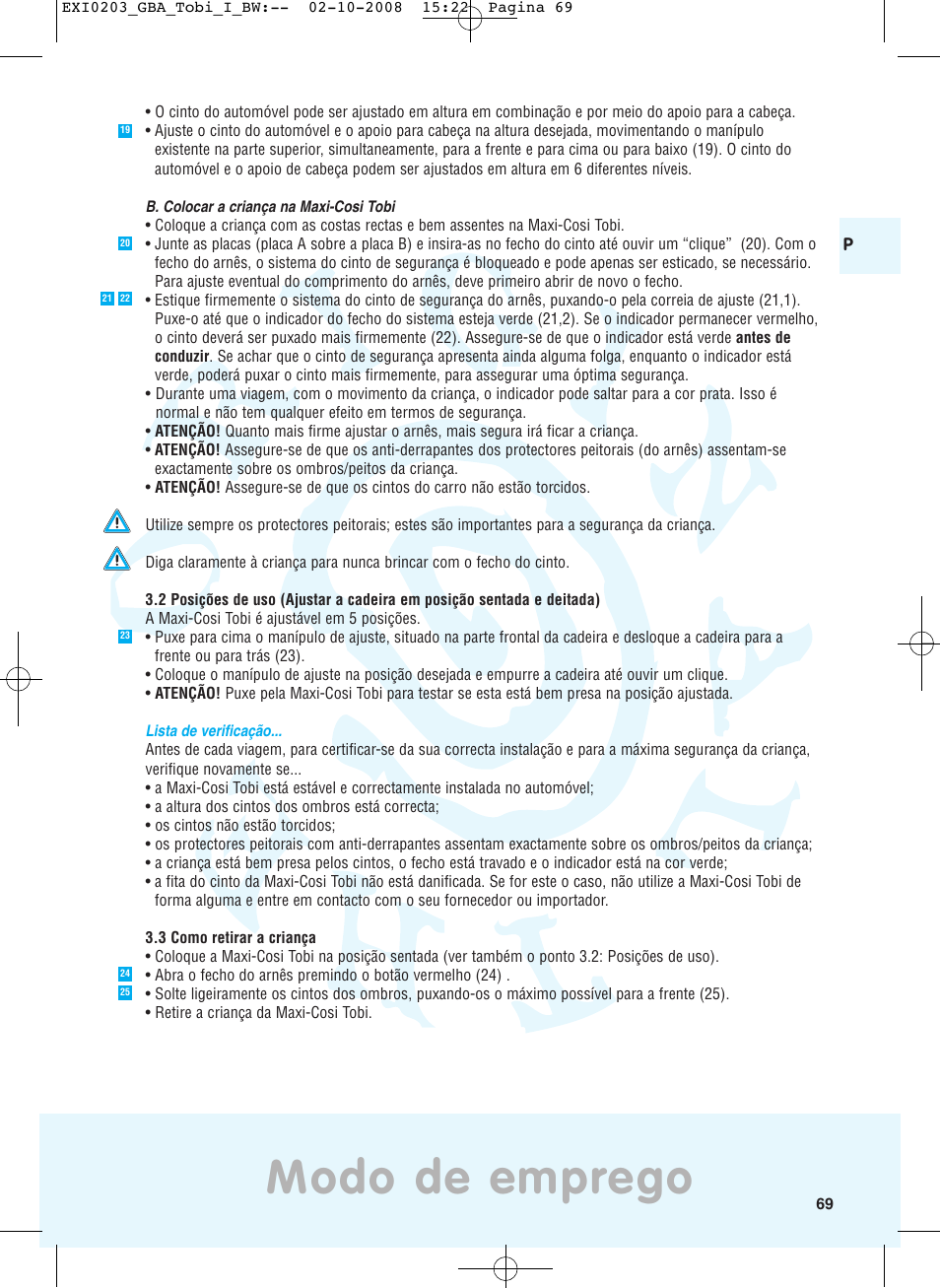 Modo de emprego | Maxi-Cosi TOBI DRU0632 User Manual | Page 65 / 74