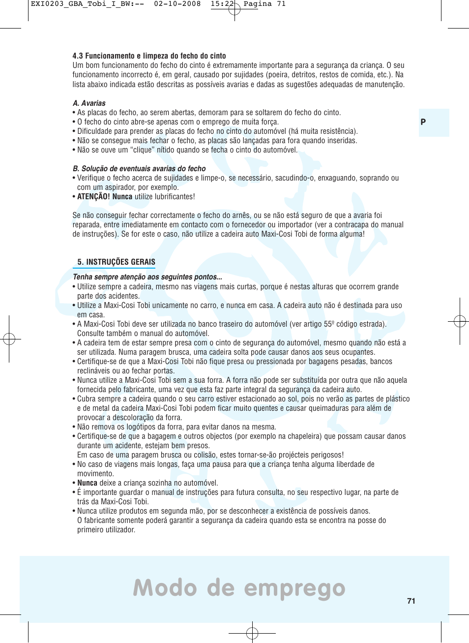 Modo de emprego | Maxi-Cosi TOBI DRU0632 User Manual | Page 67 / 74