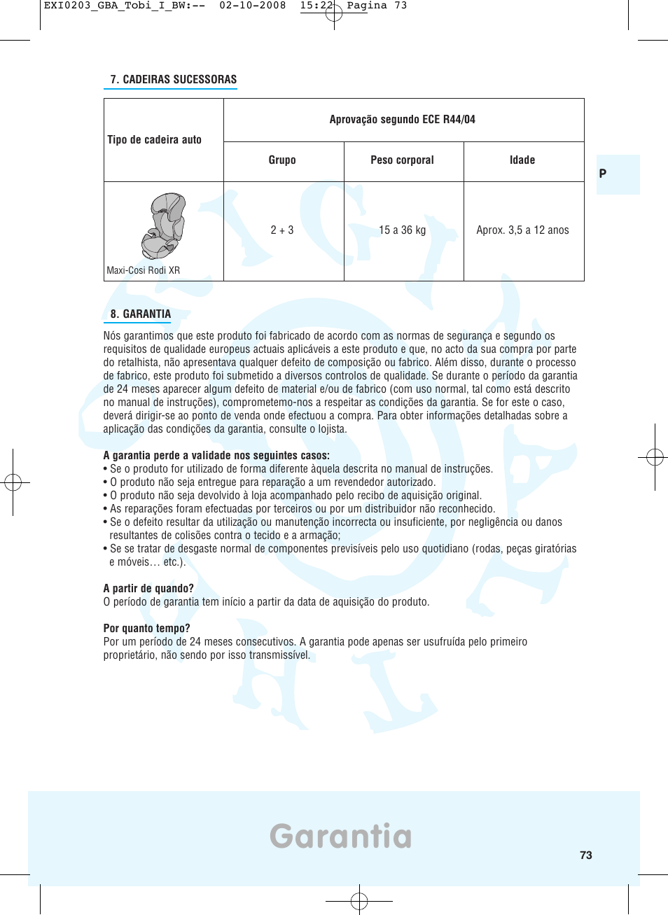 Garantia | Maxi-Cosi TOBI DRU0632 User Manual | Page 69 / 74