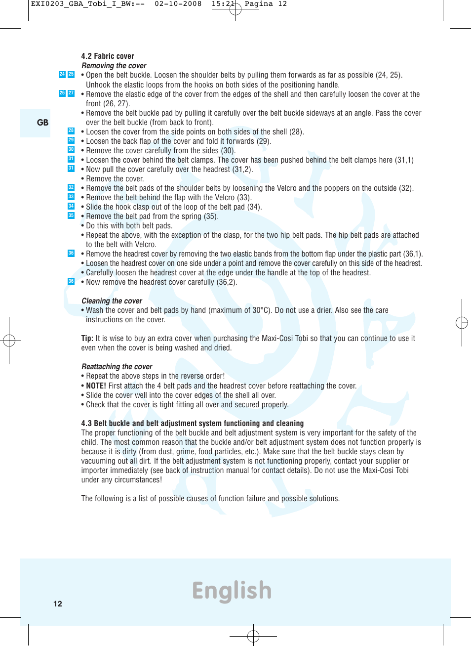English | Maxi-Cosi TOBI DRU0632 User Manual | Page 8 / 74
