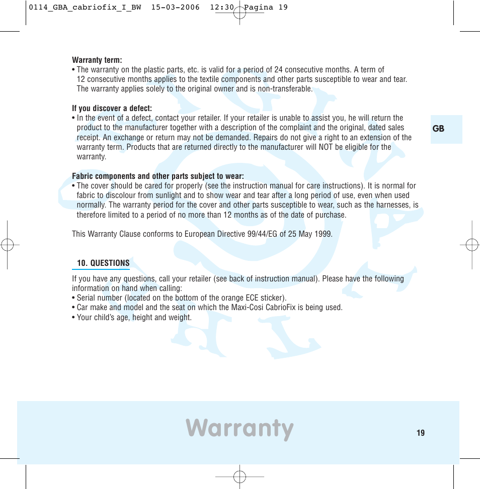 Warranty | Maxi-Cosi THE SAFE WORLD OF I User Manual | Page 15 / 98