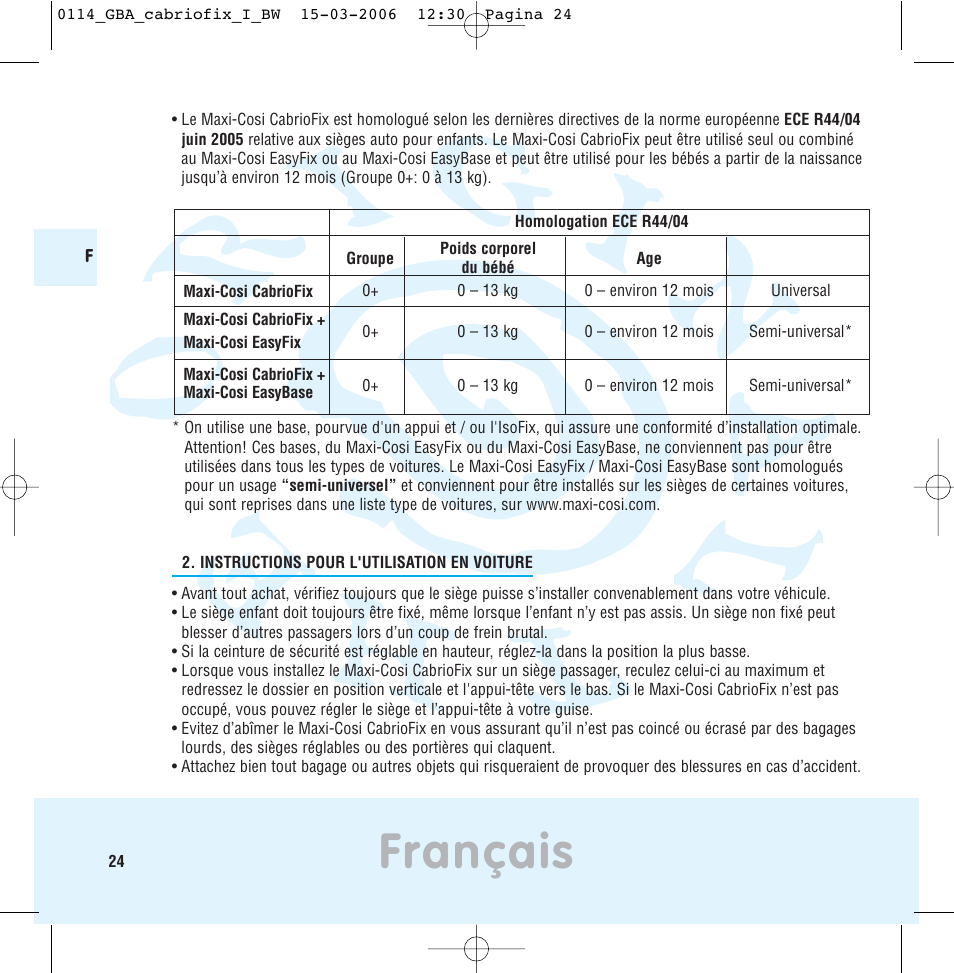 Français | Maxi-Cosi THE SAFE WORLD OF I User Manual | Page 20 / 98