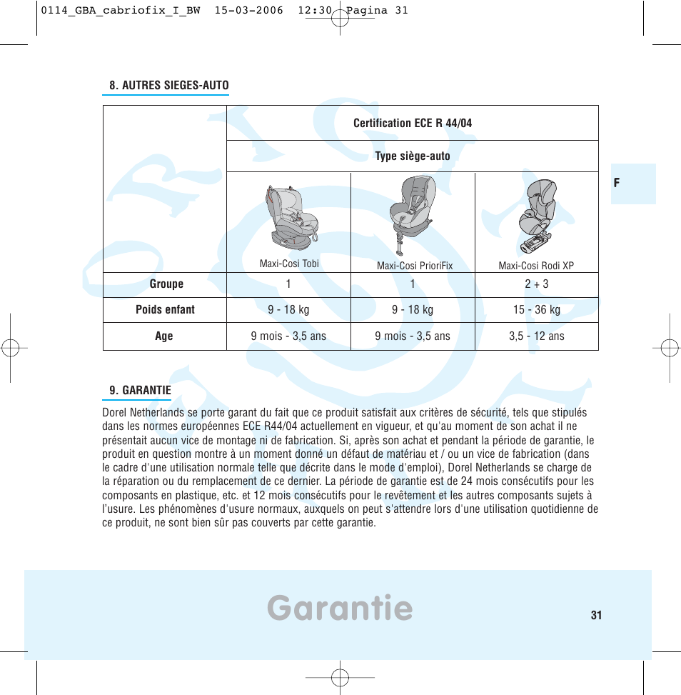 Garantie | Maxi-Cosi THE SAFE WORLD OF I User Manual | Page 27 / 98