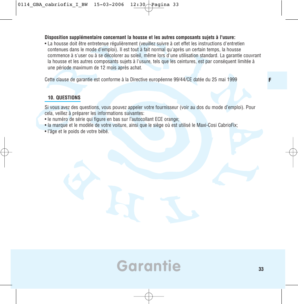 Garantie | Maxi-Cosi THE SAFE WORLD OF I User Manual | Page 29 / 98