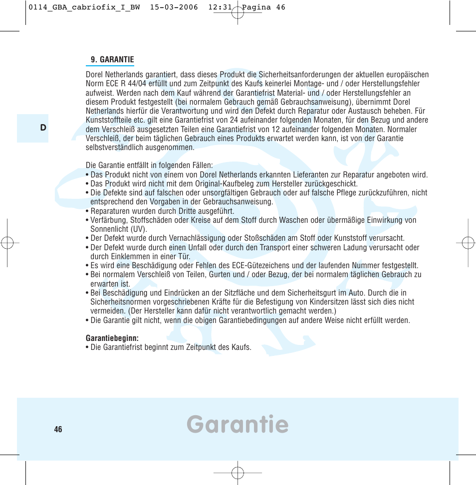 Garantie | Maxi-Cosi THE SAFE WORLD OF I User Manual | Page 42 / 98